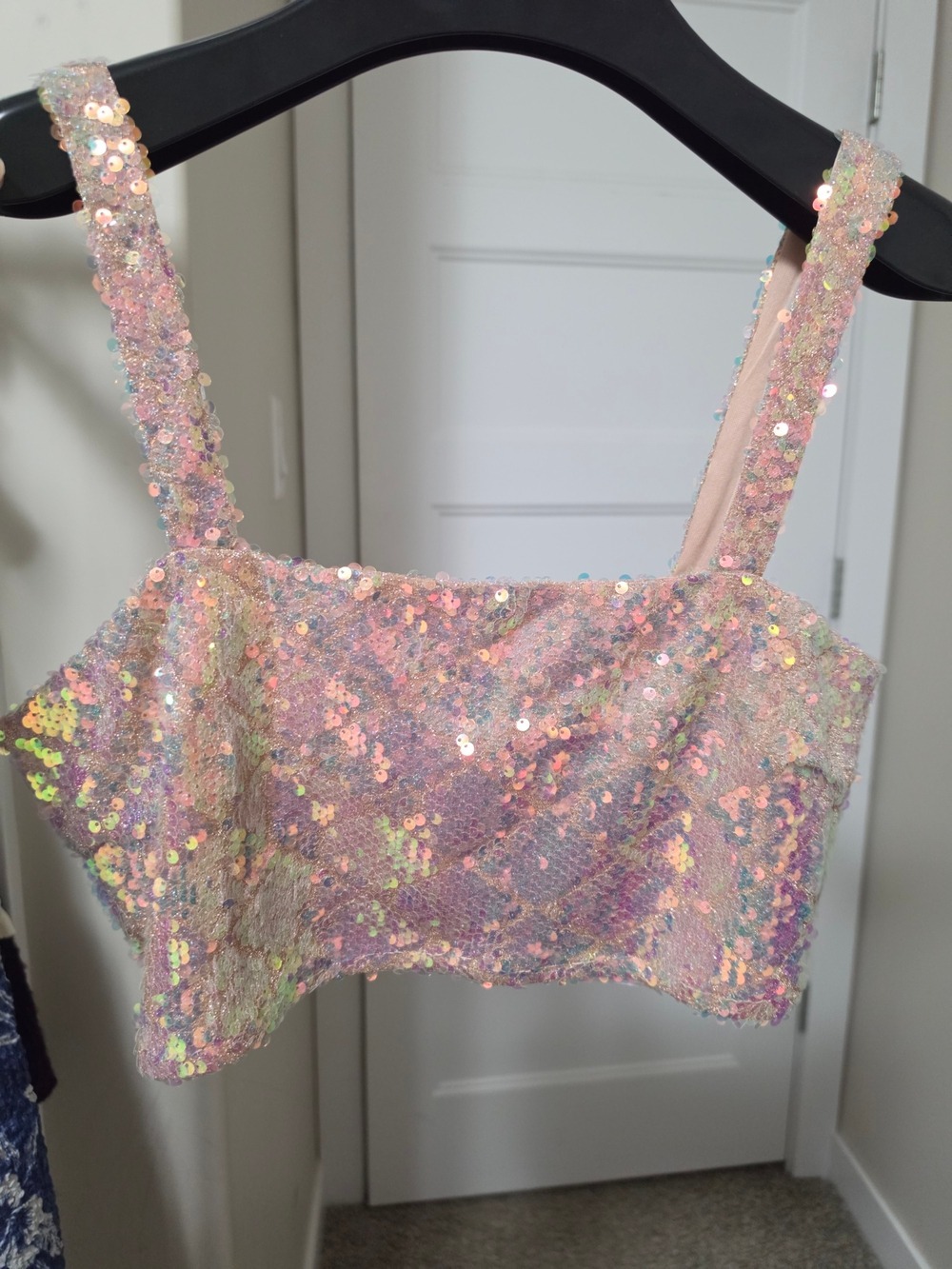 12th Tribe Pink Sequin Crop Top Large